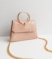 New Look Pale Pink Patent Ring Chain Clutch Bag